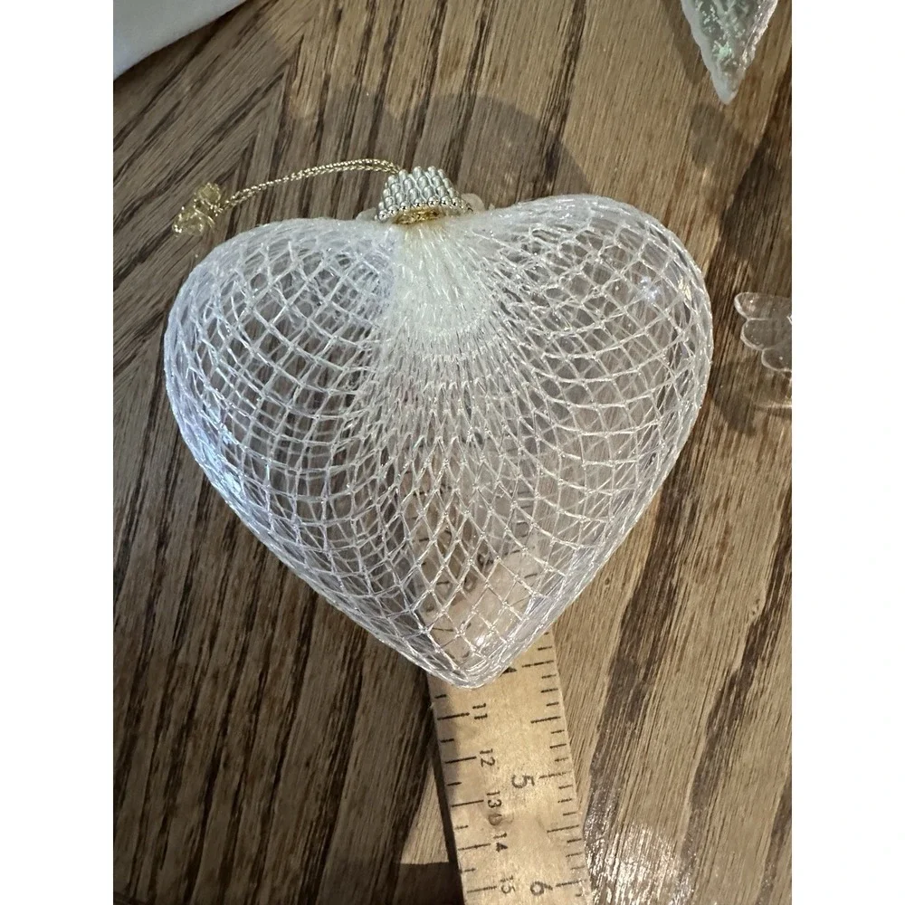 Vintage Christmas Ornaments Heart‎ Cherub Angel Tree Clear Acrylic Lot Of 5